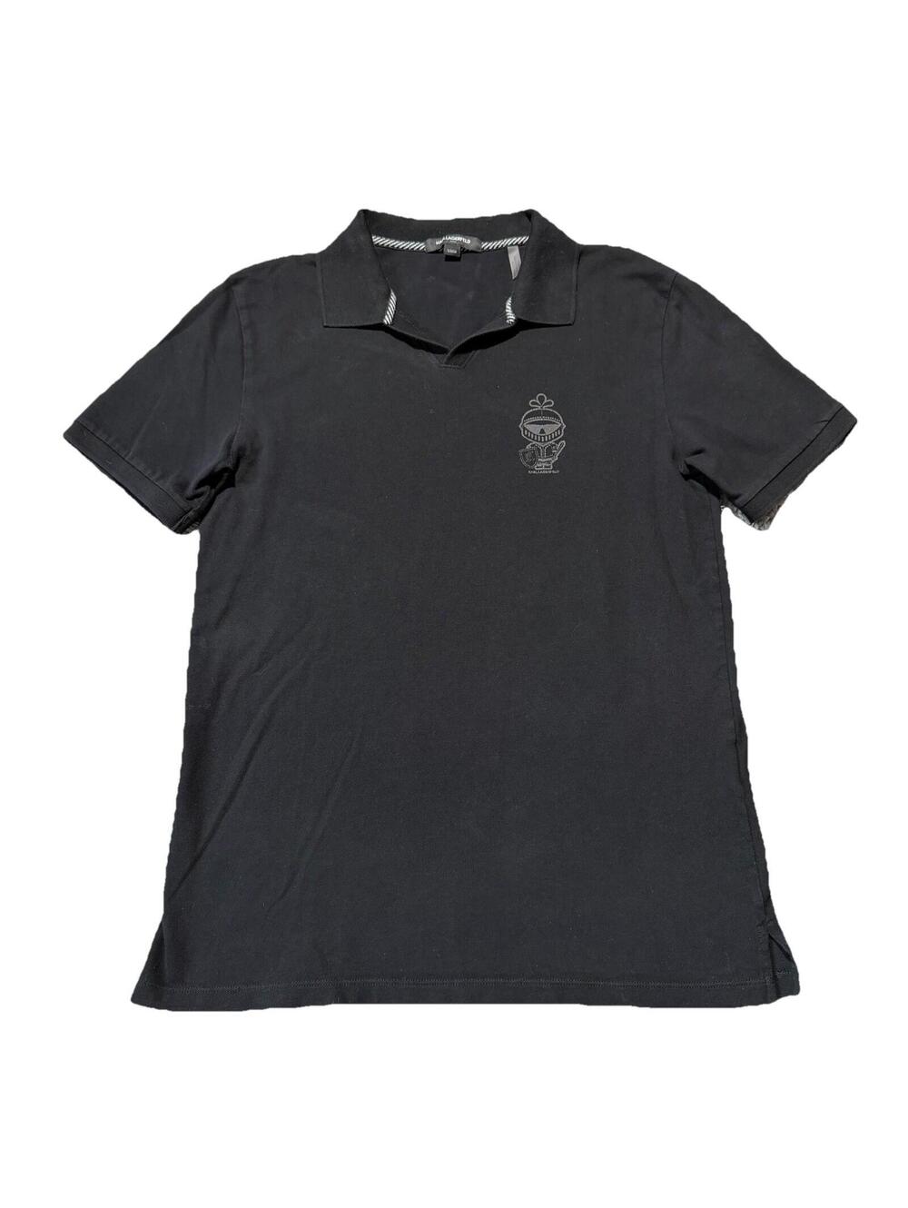 KARL LAGERFELD Polo Black Short Sleeve Shirt Men Sz Small Knight Logo